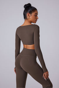Women'S Ruched Square Neck Waistless Athletic Long Sleeve