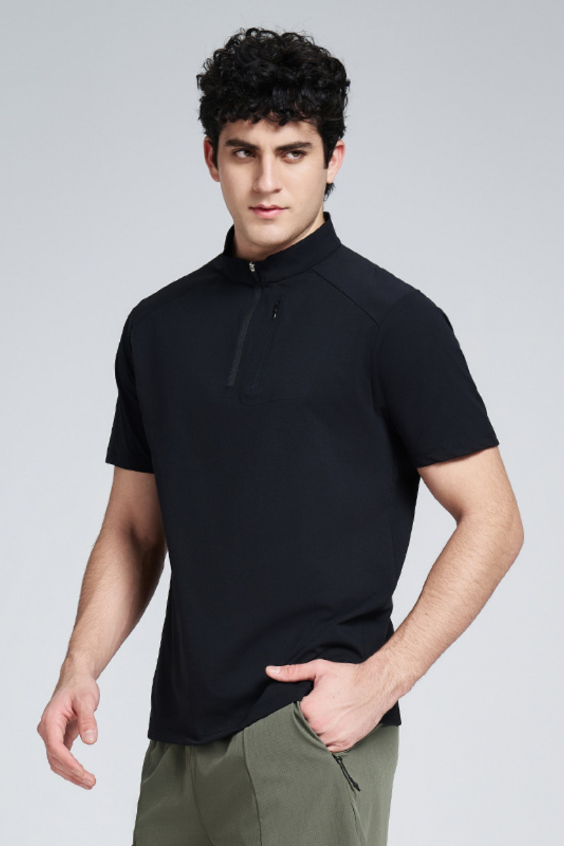 Men's Summer Half Zipper Stand Collar Casual T-shirt