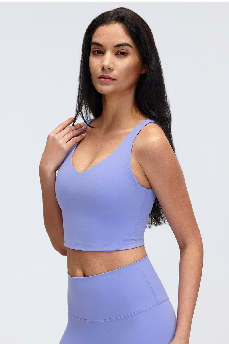 Women's V-Neck Wide Strap Beautiful Back Sports Yoga Bra