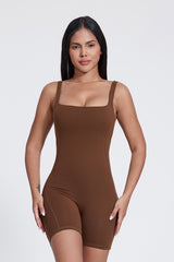 Women'S High-Elastic Skinny Square-Necked Backless Suspender Nude Fitness Bodysuit