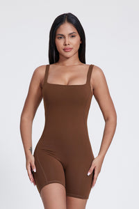 Women'S High-Elastic Skinny Square-Necked Backless Suspender Nude Fitness Bodysuit