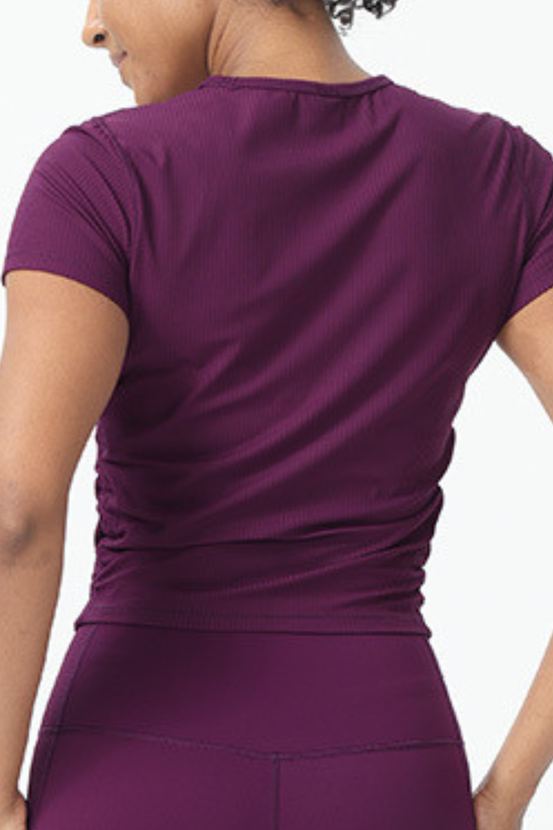 Women's Summer Side Pleated Fitted Sports T-shirt