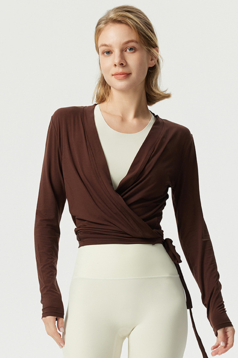 Women's Summer Sports Cross-Tie Fitted Long-Sleeved Yoga Top