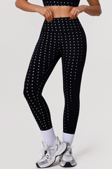Women's Athletic High-Waist Hot Silver Polka Dot Leggings
