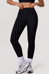 Women's Athletic High-Waist Hot Silver Polka Dot Leggings