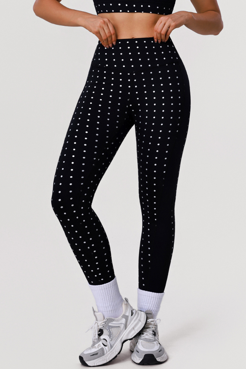 Women's Athletic High-Waist Hot Silver Polka Dot Leggings