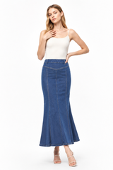 Women's High Waist Vintage Wash Fishtail Long Denim Skirt
