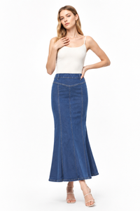 Women's High Waist Vintage Wash Fishtail Long Denim Skirt