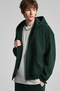 Terry cloth-lined, fuzzy-zipper sweatshirt