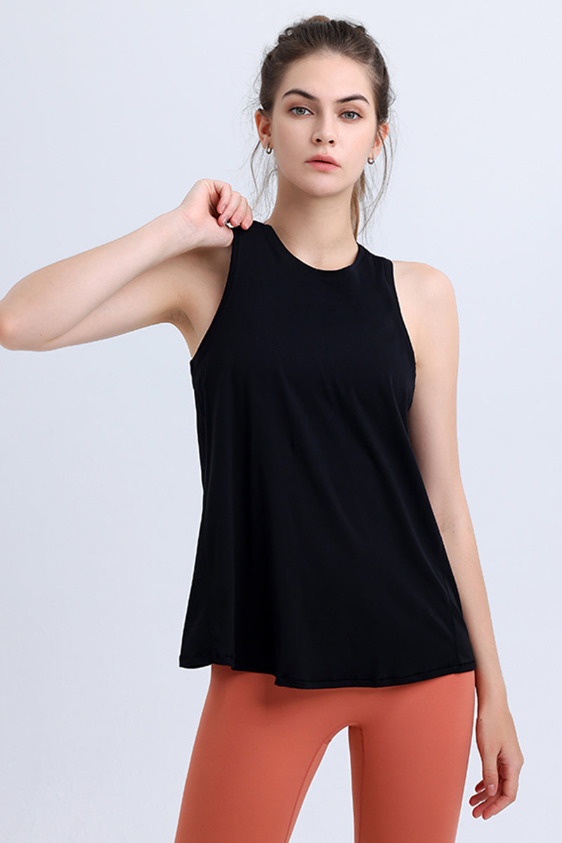 Solid Color Back Cut-Out Sports Tank Tops