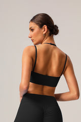 Women High Elastic Thin Strap Halter Neck Fitness Running Sports Bra