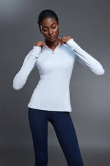 Women Stand Collar Half Zip Slim Fit Workout Long Sleeve Top