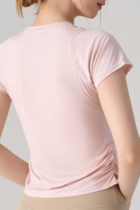 Women's Ruched Side Slim Raglan Sleeves  Athletic T-shirt