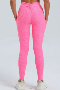 Women Pleated Skinny Hip V Waist Side Pockets No Embarrassment Line Fitness Exercise Yoga Pants