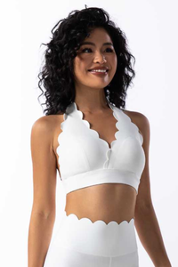 Women's Scalloped Halter V Neck Padded Workout Sports Bra