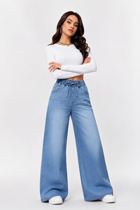 Women's Fall Drawstring Elastic Waist Wide Leg Jeans