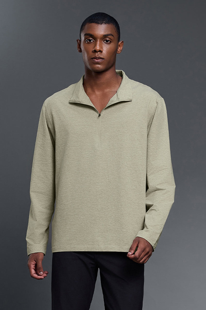 Men Half-Zip Stand Collar Breathable Loose Long Sleeve T-Shirt