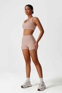 Women Cross Back Yoga Set: Removable Padding Sports Bra + High Waist Shorts