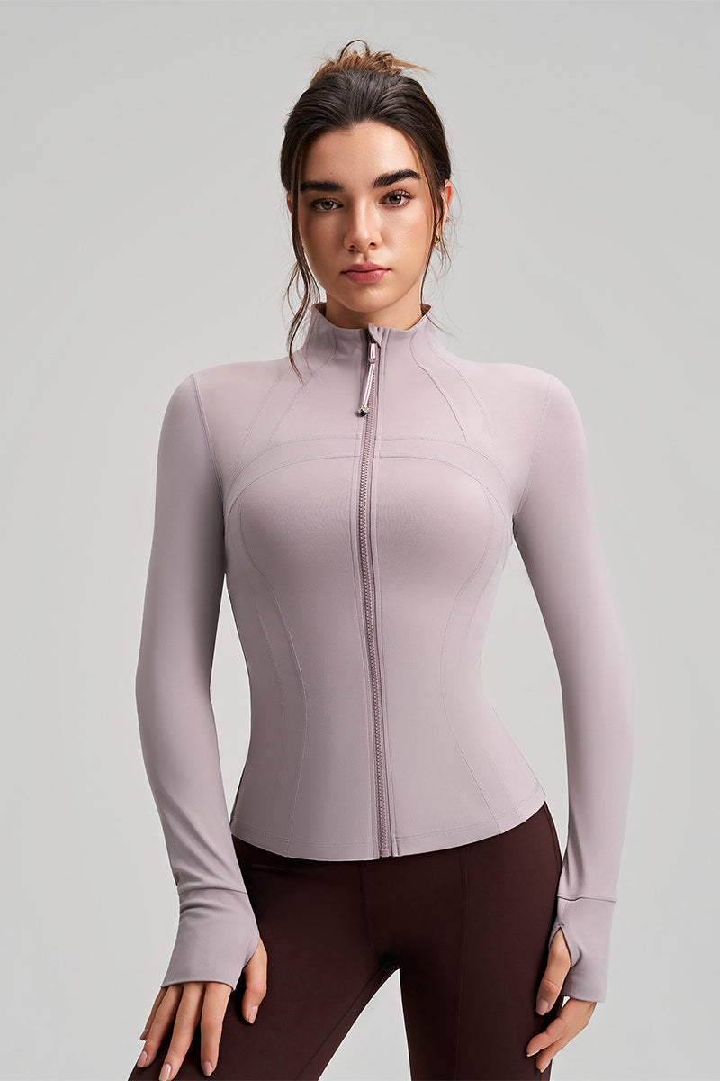 Women Slim-Fit High-Neck Finger-Loop Yoga Long Sleeve