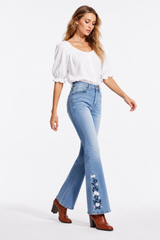 Women's High Waist Floral Embroidered Flare Jeans