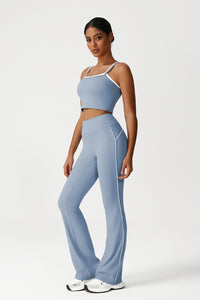 Women Seamless High Waisted Flared Yoga Set: Vest + Flared Leggings