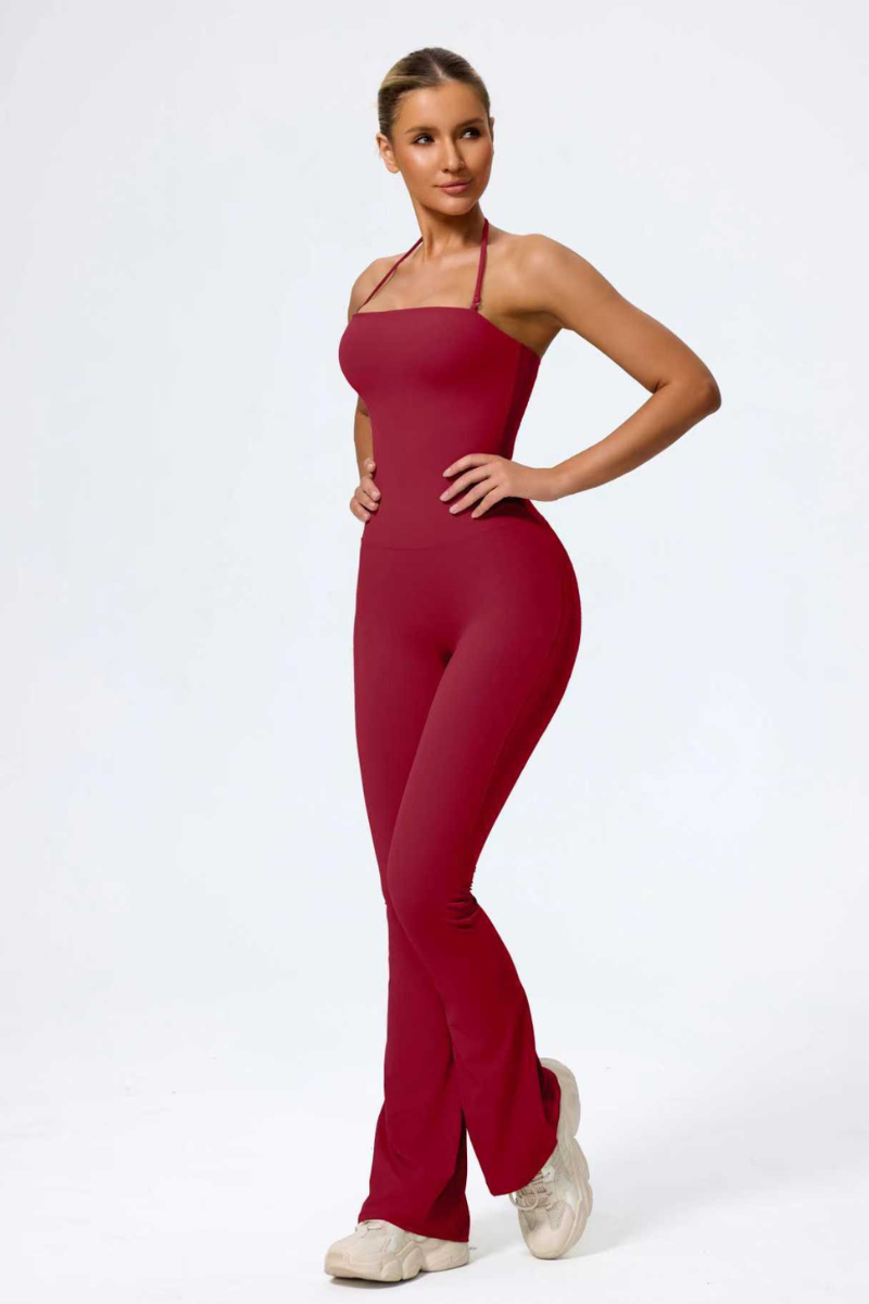 Women's Halter Neck Flared Leg Jumpsuit