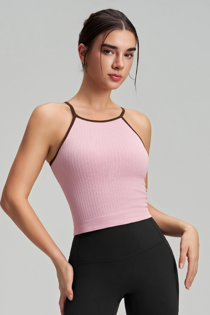 Fixed cup, back-support, shock-absorbing sports bra
