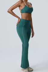Women's Color-Block Sports Bra & Yoga Flare Pants Set