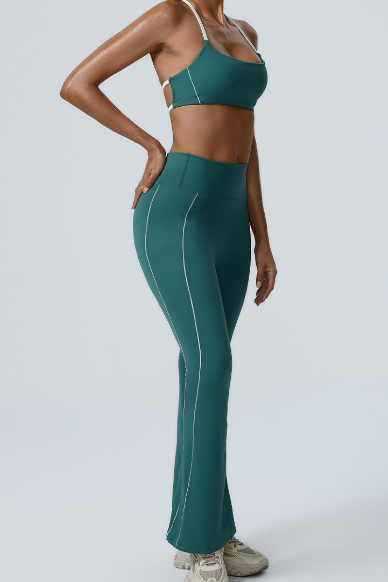 Women's Color-Block Sports Bra & Yoga Flare Pants Set