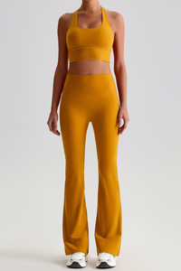 Women's Brushed Cross Back Bra & Flared Pants Yoga Set