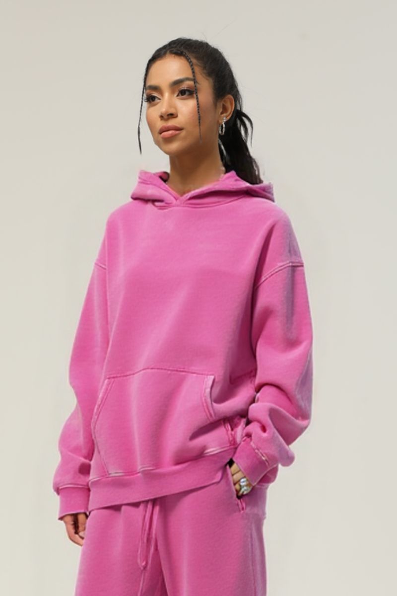 Heavyweight washed velvet hooded sweatshirt