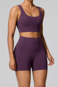 Women's Square Neck Wide Strap Bra And Shorts Yoga Set