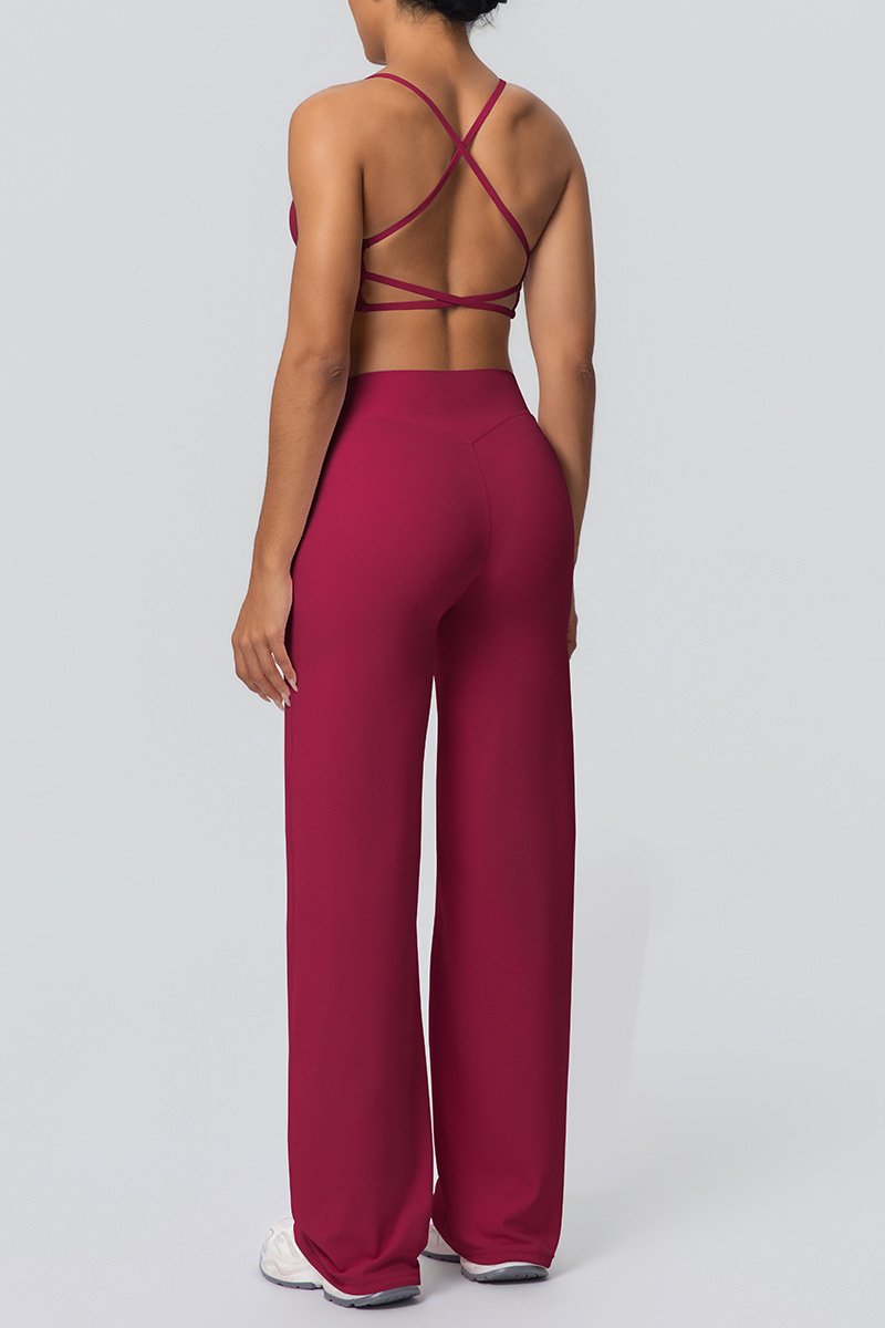 Women's Solid Color Criss-Cross Back Sports Set.