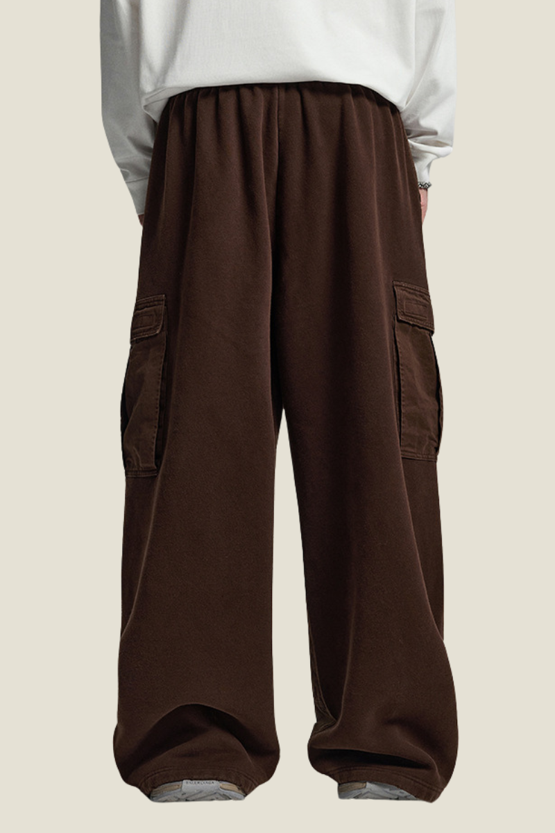 Unisex Solid Spray Dye Cargo - Wide Leg Patchwork Pants