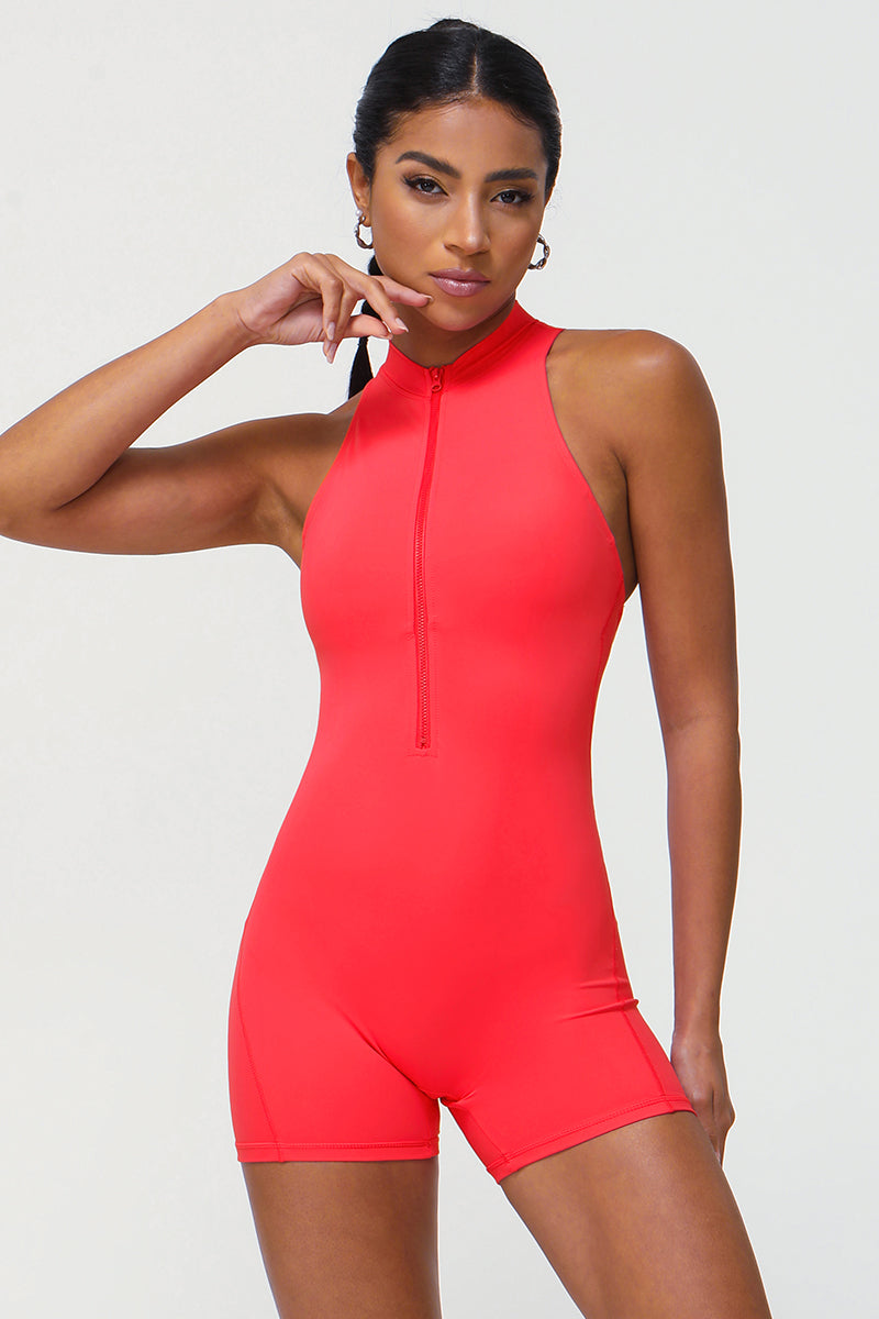 Women Half Zipper I-Back Sport Jumpsuit