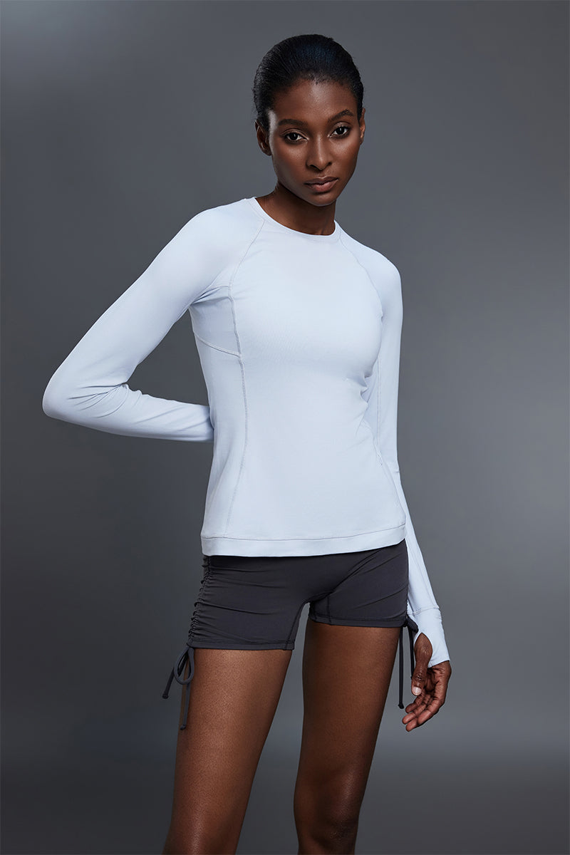 Women Round Neck Slim Fit Long Sleeve Workout Top