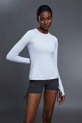 Women Round Neck Slim Fit Long Sleeve Workout Top