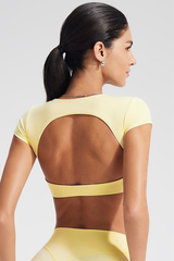 Women's Roundneck Cutout Cropped Sports Yoga T-shirt