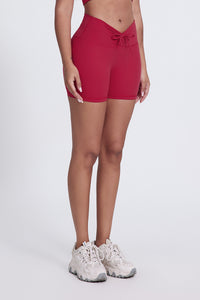 Women'S Pleated High-Waisted Hip Lift Yoga High-Stretch Skinny Shorts