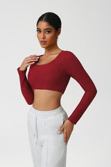 Women Lace Square Neck Cropped Yoga Long Sleeves
