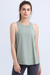 Solid Color Back Cut-Out Sports Tank Tops