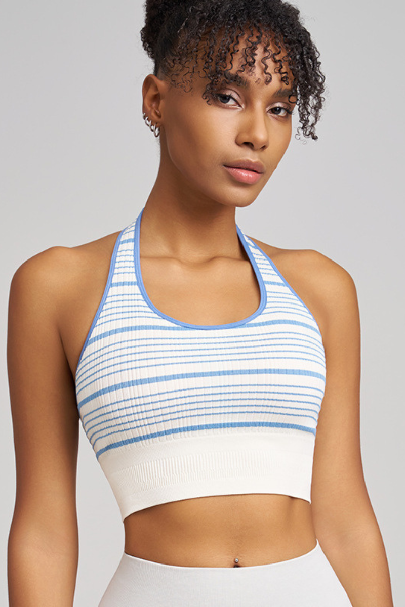 Women's Striped Color-Blocked Halter Neck Sports Bra