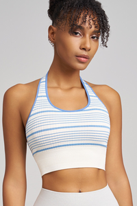 Women's Striped Color-Blocked Halter Neck Sports Bra