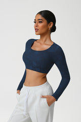 Women Lace Square Neck Cropped Yoga Long Sleeves