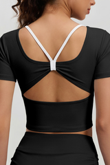 Women's Butterfly Back Padded Cropped Breathable T-shirt