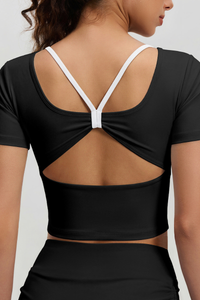 Women's Butterfly Back Padded Cropped Breathable T-shirt