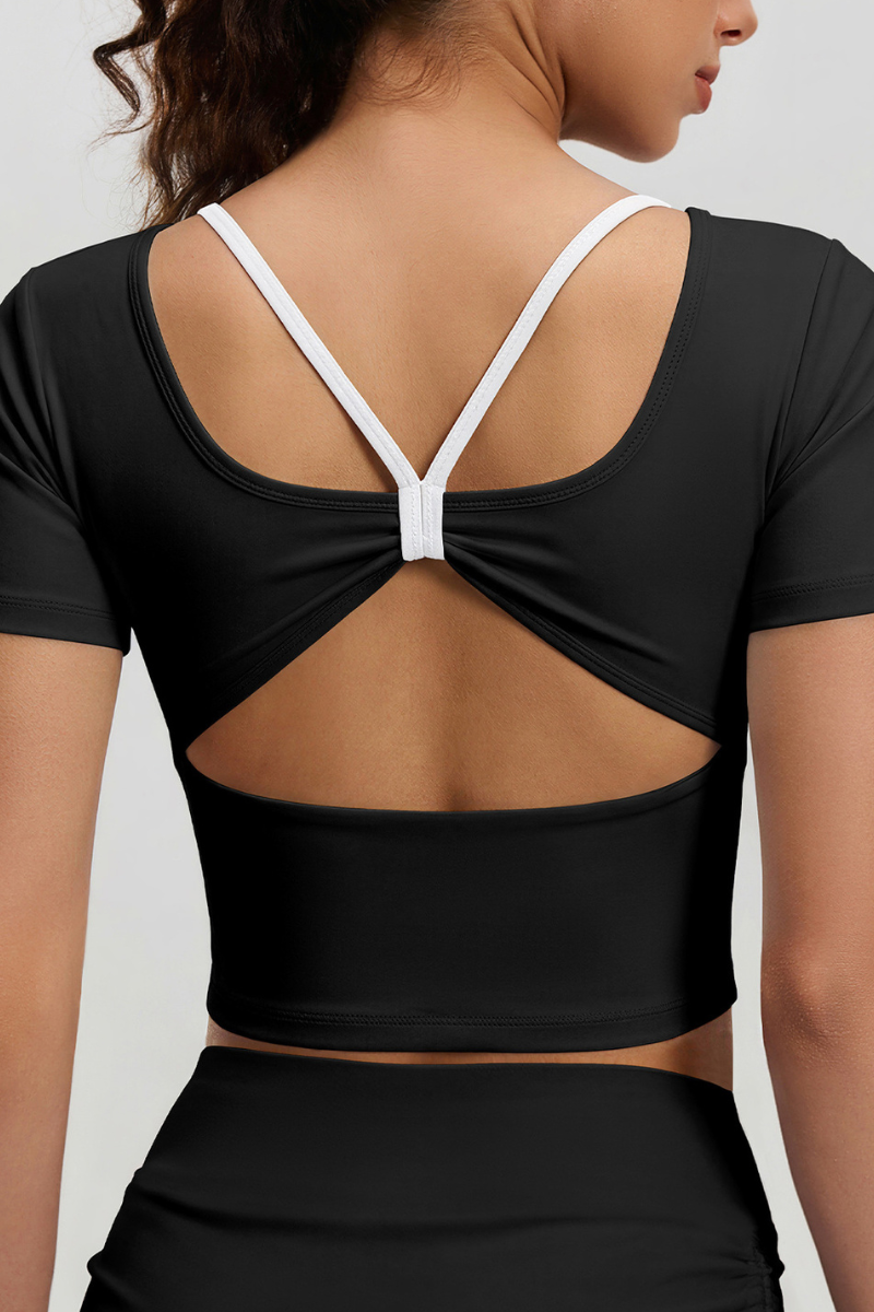 Women's Butterfly Back Padded Cropped Breathable T-shirt