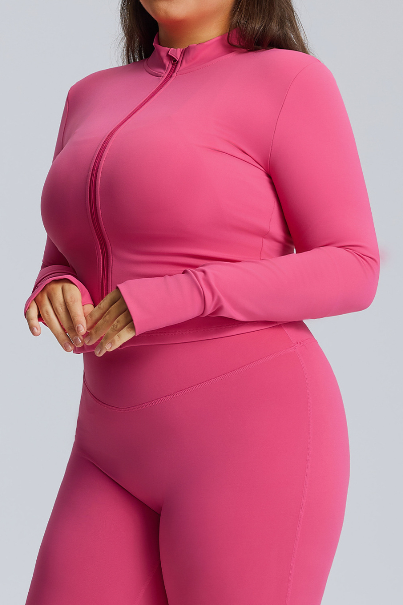 Plus Size Women's Finger Cuffs  Stand Collar Athletic Jacket