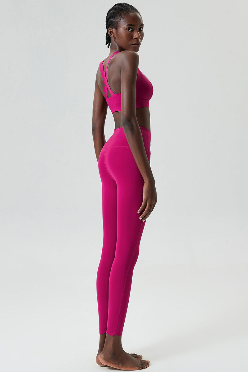 Women Wave Liquid Seamless High Stretch Midweight Yoga Set - Removable Cup Bra & Contoured Tights