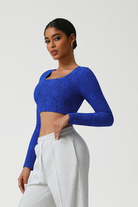 Women Lace Square Neck Cropped Yoga Long Sleeves